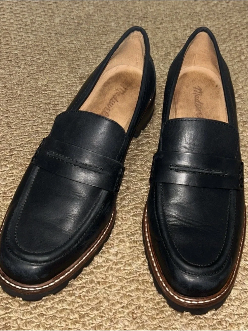 Madewell The Corinne Lugsole Classic Penny Loafer Shoes Women 8.5 Black NE526